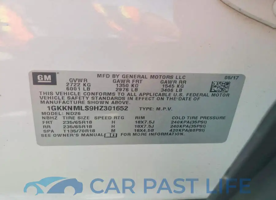 1GKKNMLS9HZ301652# 14