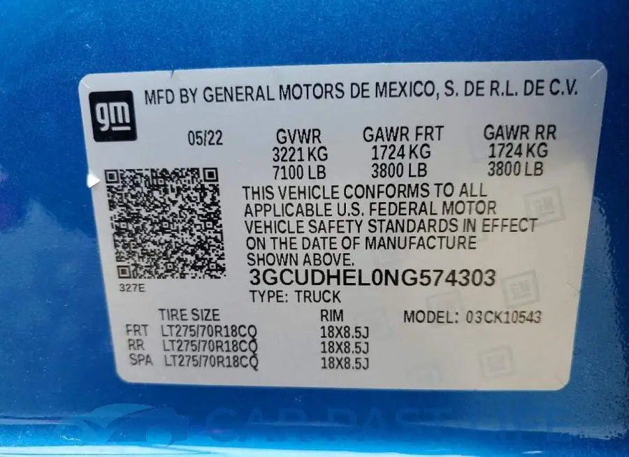 3GCUDHEL0NG574303# 12