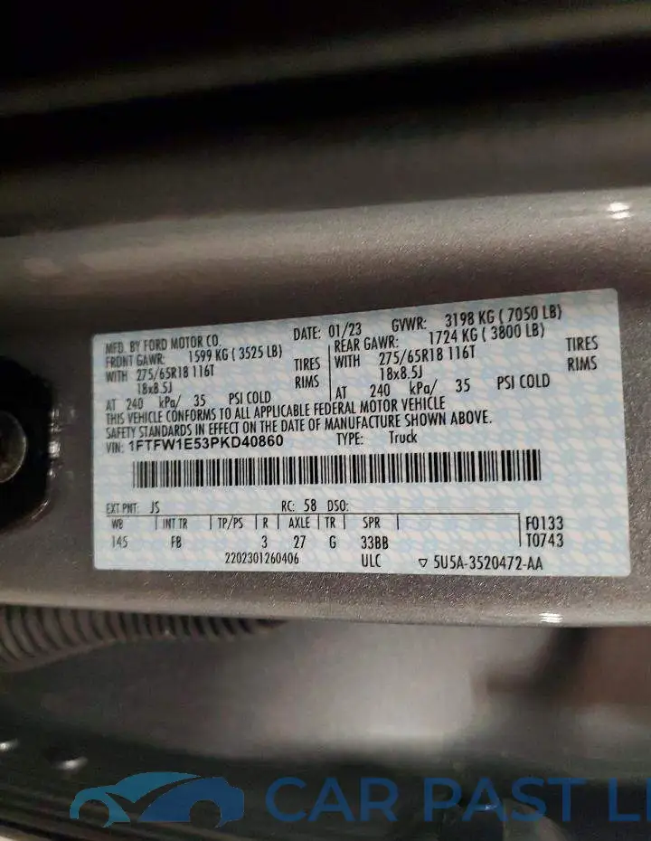 1FTFW1E53PKD40860# 12