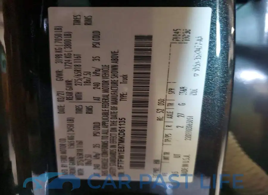 1FTFW1E87MKD61135# 12