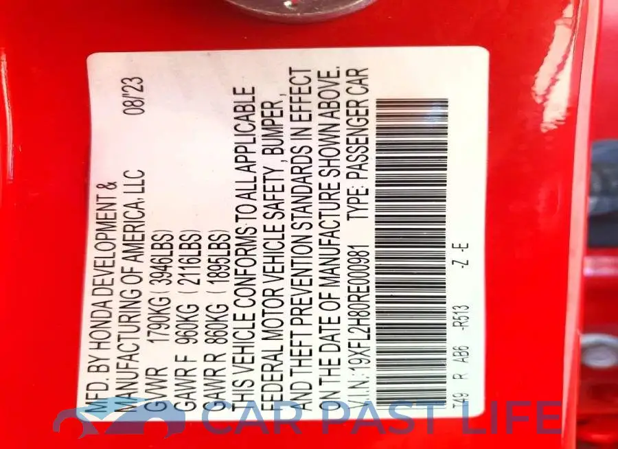19XFL2H80RE000981# 12
