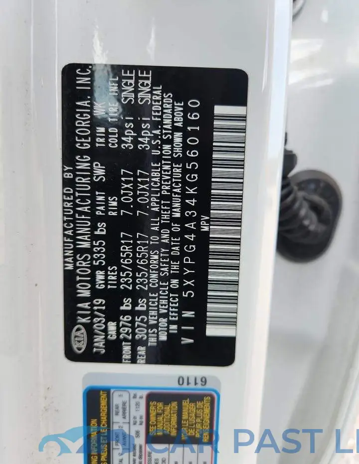 5XYPG4A34KG560160# 13