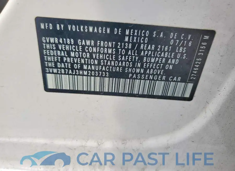 3VW2B7AJ3HM203733# 12