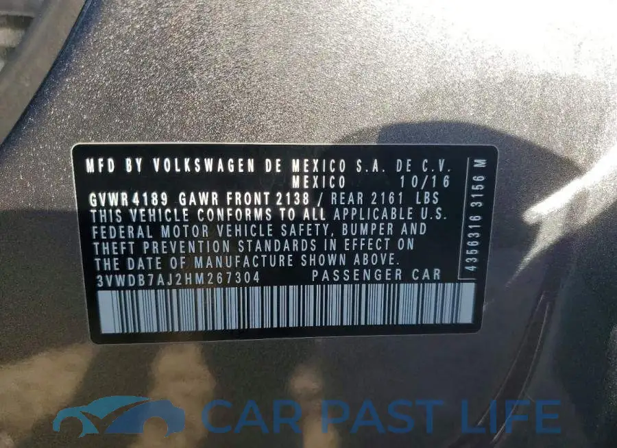 3VWDB7AJ2HM267304# 12