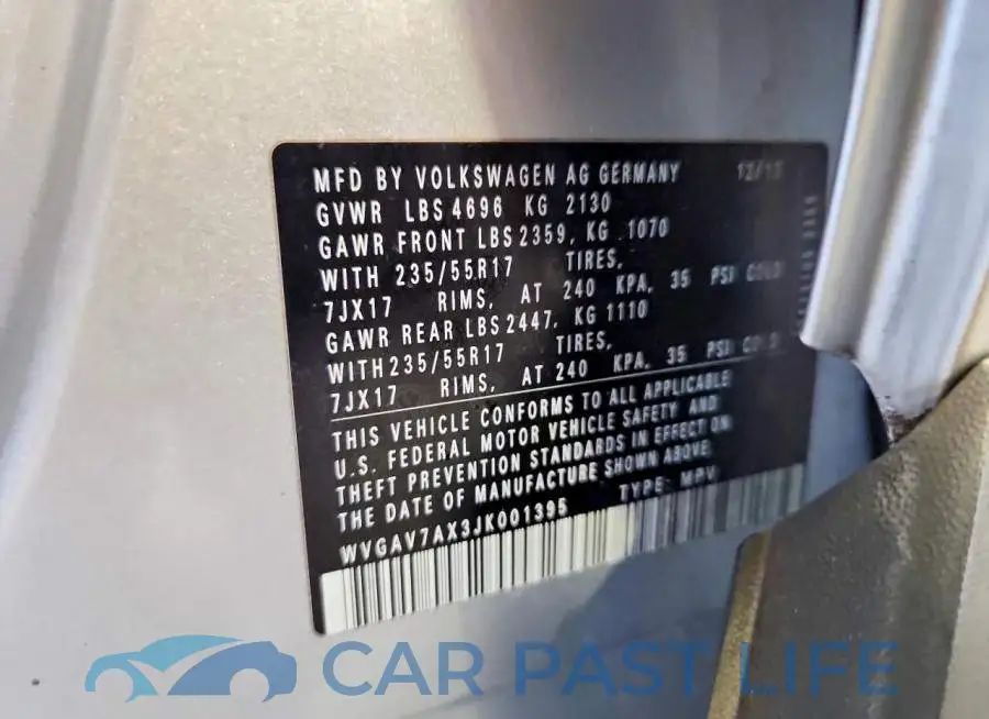 WVGAV7AX3JK001395# 13