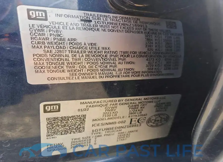 1GTU9BED8NZ169913# 13
