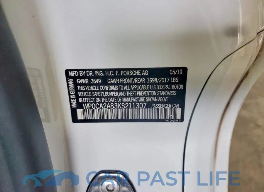 WP0CA2A83KS211307# 12
