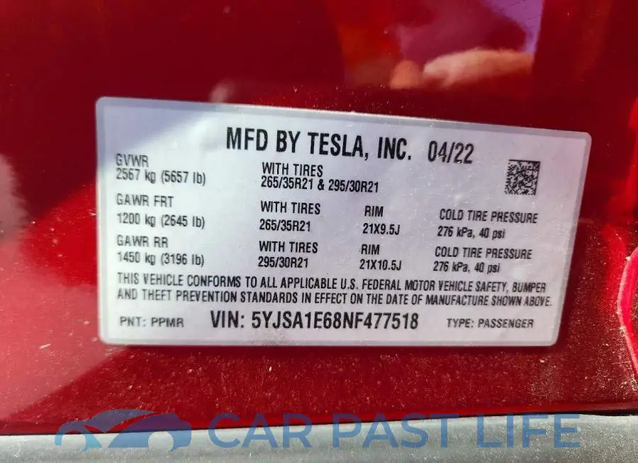 5YJSA1E68NF477518# 12