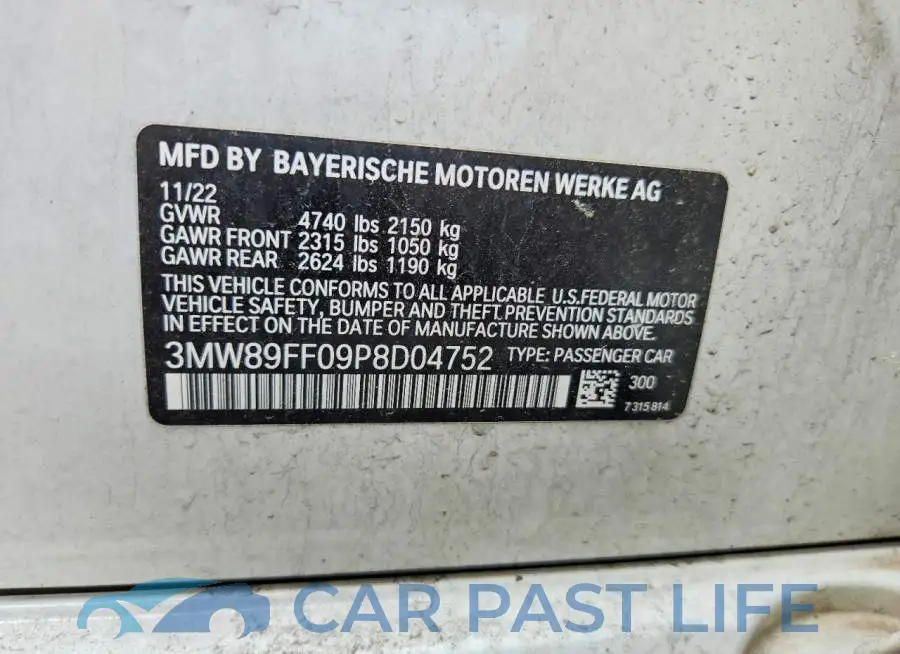 3MW89FF09P8D04752# 12