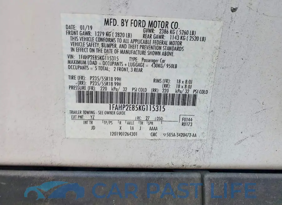 1FAHP2E85KG115315# 12