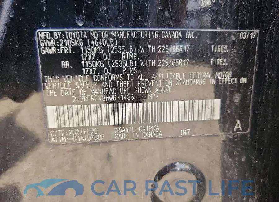2T3RFREV8HW631486# 12