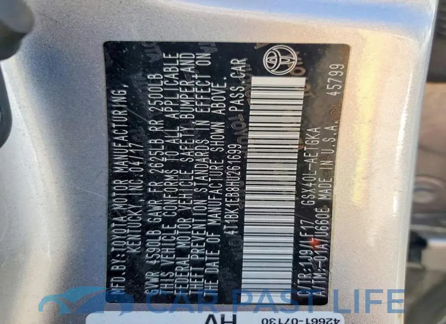 4T1BK1EB8HU261699# 12