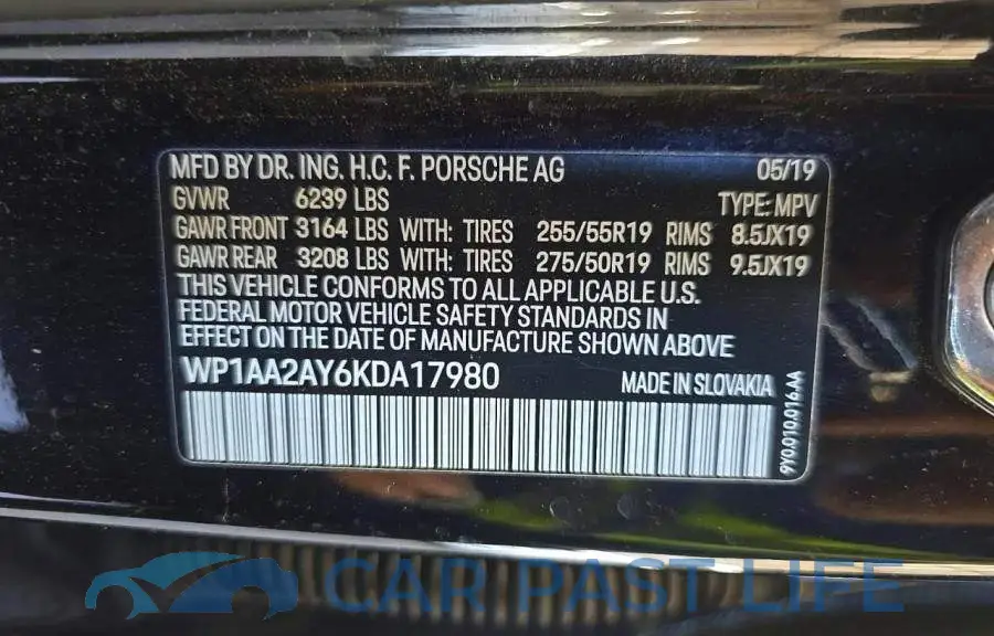 WP1AA2AY6KDA17980# 10