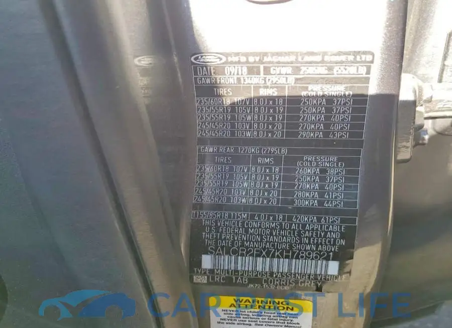 SALCR2FX7KH789621# 12