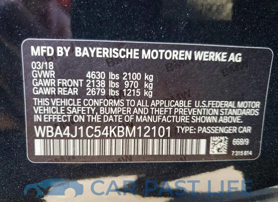 WBA4J1C54KBM12101# 12