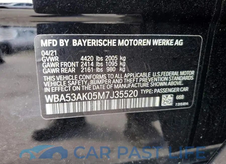 WBA53AK05M7J35520# 12