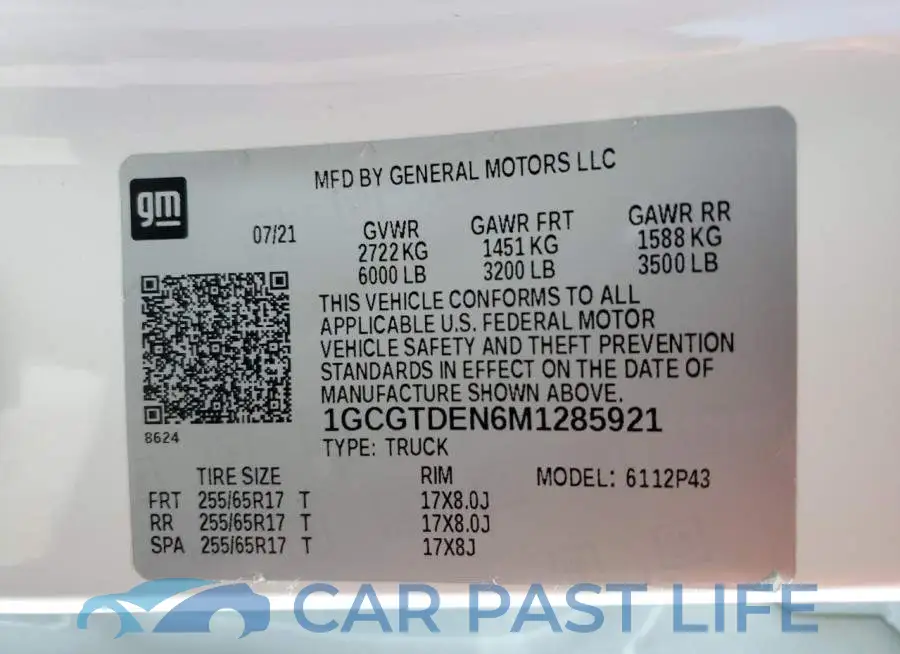 1GCGTDEN6M1285921# 12