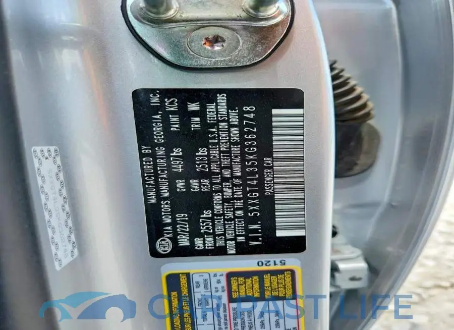 5XXGT4L35KG362748# 12