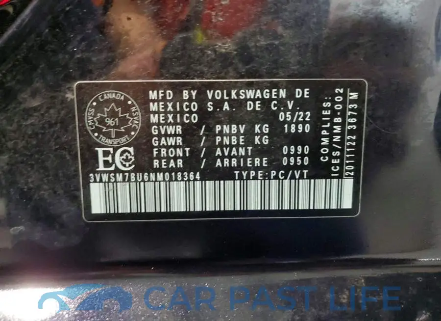 3VWSM7BU6NM018364# 13