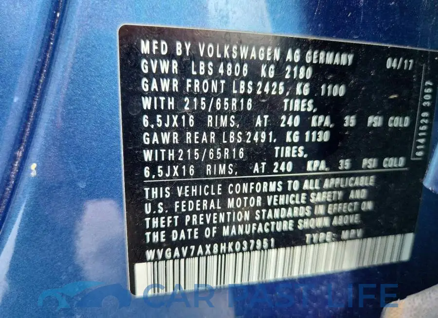 WVGAV7AX8HK037951# 13