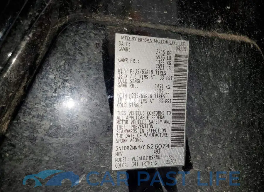 5N1DR2MN4KC626074# 12