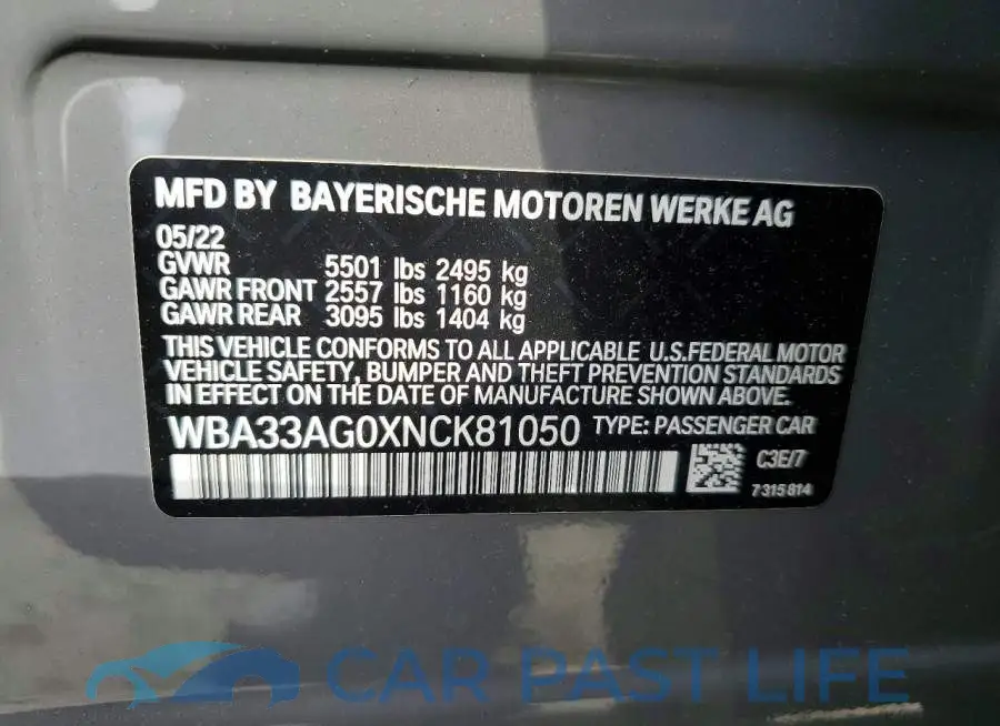 WBA33AG0XNCK81050# 13