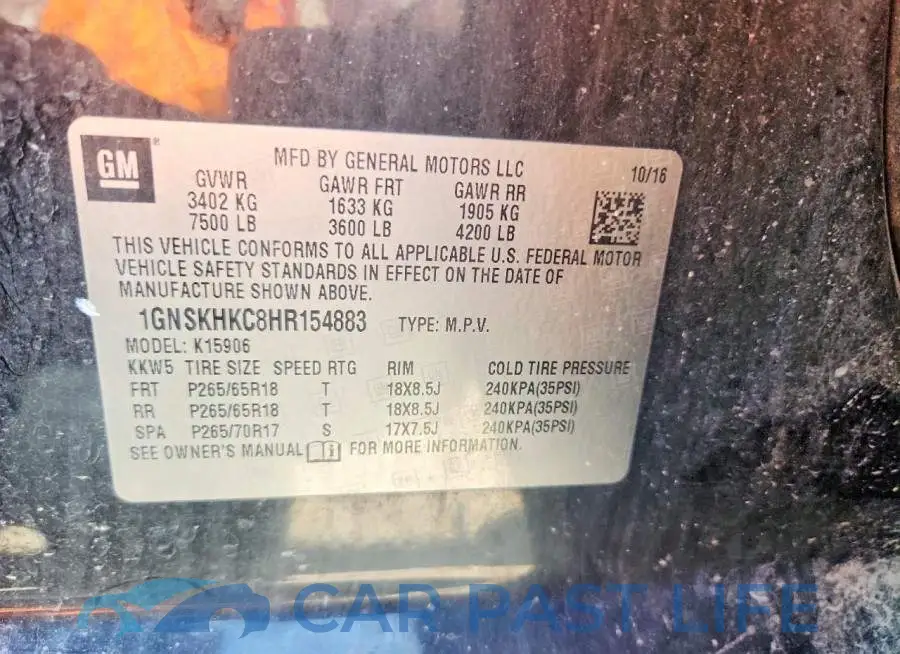 1GNSKHKC8HR154883# 14