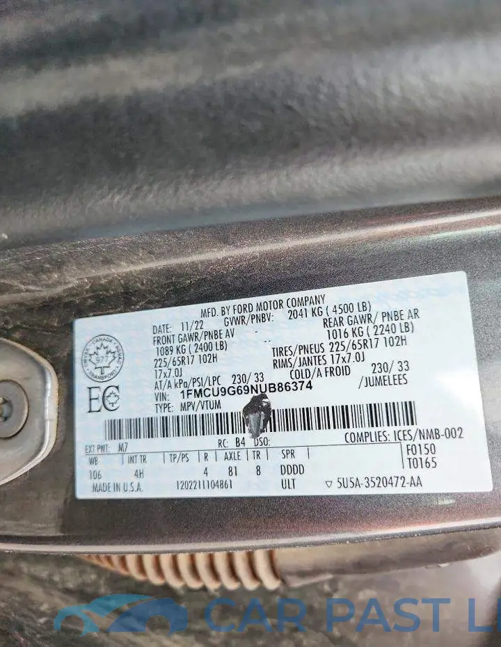 1FMCU9G69NUB86374# 13