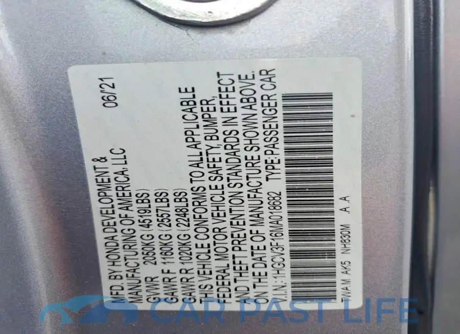 1HGCV3F16MA018682# 12