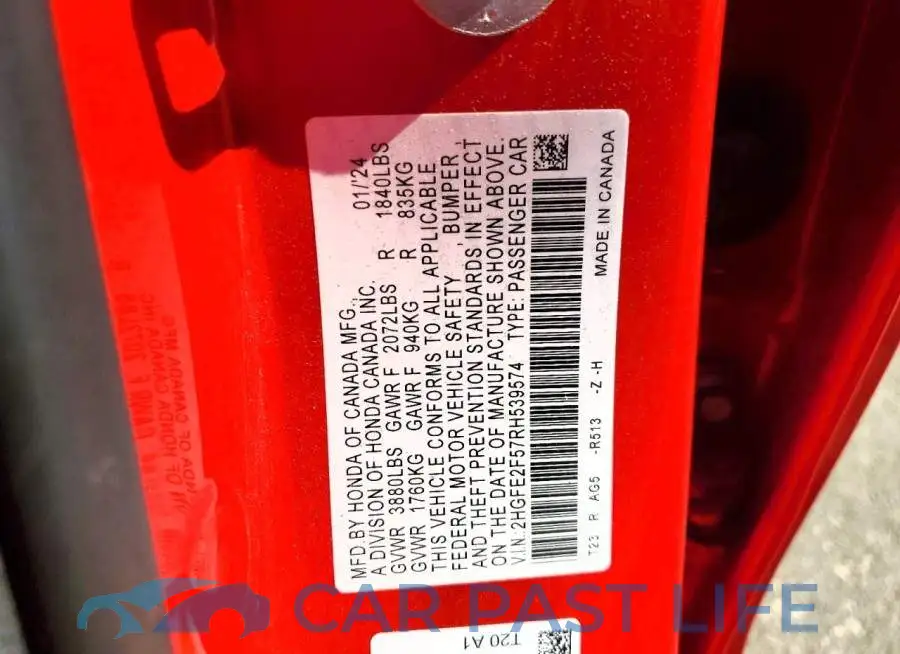2HGFE2F57RH539574# 12