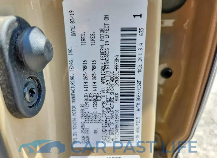5TFCZ5AN9KX190451# 12