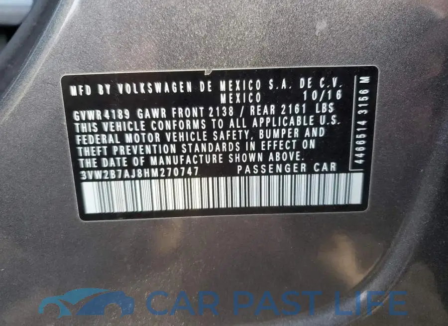 3VW2B7AJ8HM270747# 12