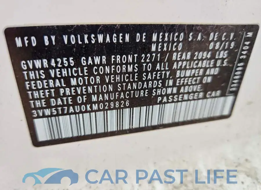 3VW5T7AU0KM029826# 13