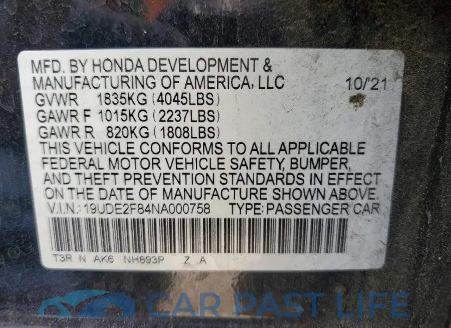 19UDE2F84NA000758# 13