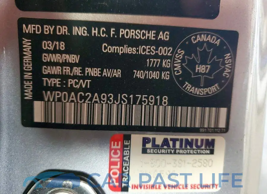 WP0AC2A93JS175918# 12