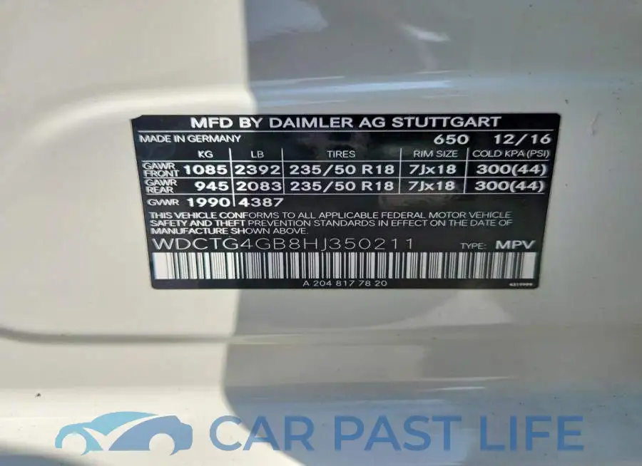 WDCTG4GB8HJ350211# 12