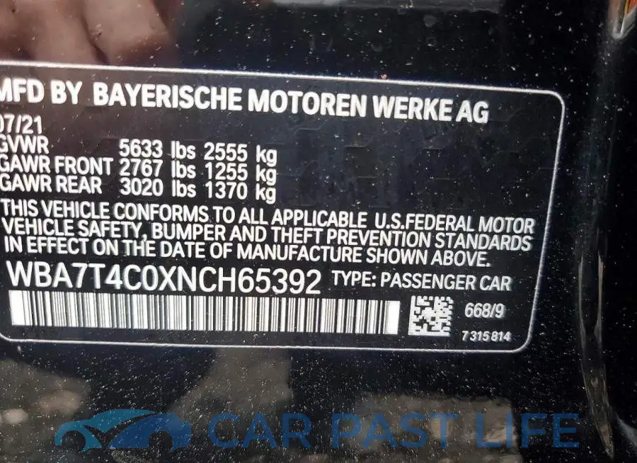 WBA7T4C0XNCH65392# 12