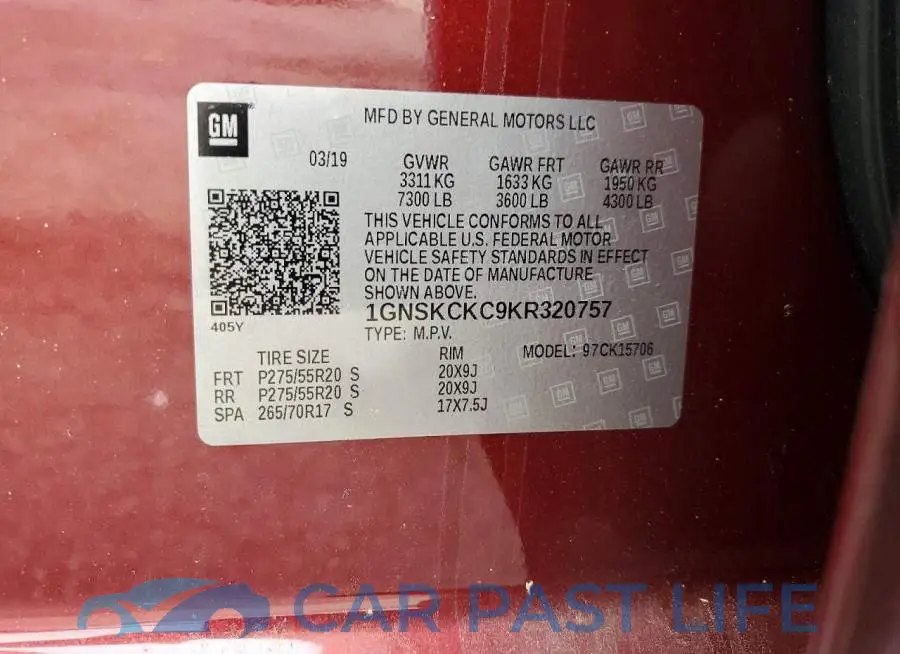 1GNSKCKC9KR320757# 13