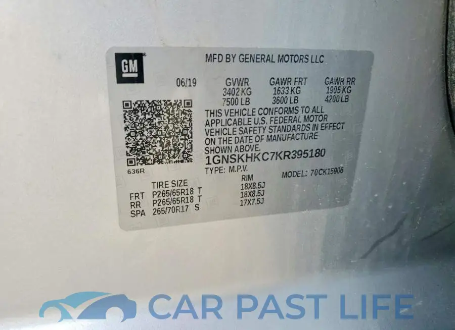 1GNSKHKC7KR395180# 13
