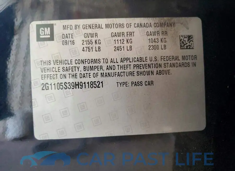 2G1105S39H9118521# 13