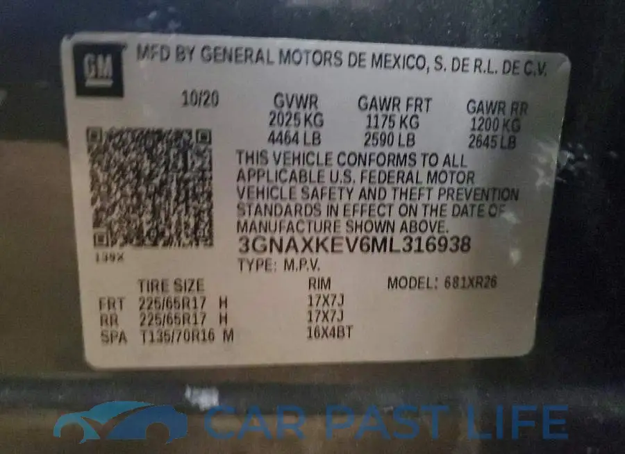 3GNAXKEV6ML316938# 13
