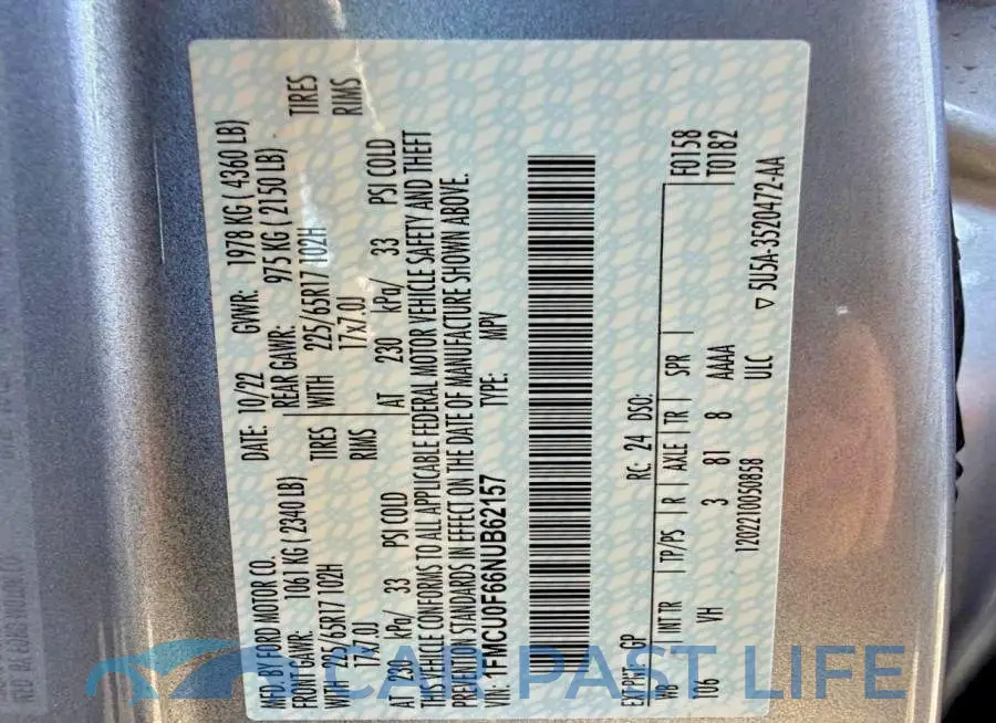 1FMCU0F66NUB62157# 15