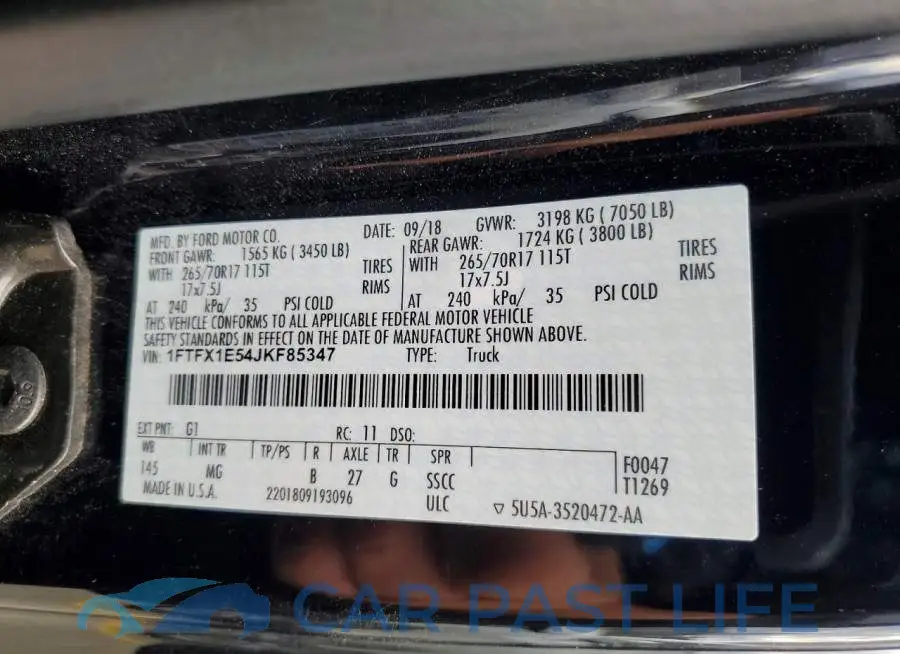 1FTFX1E54JKF85347# 12