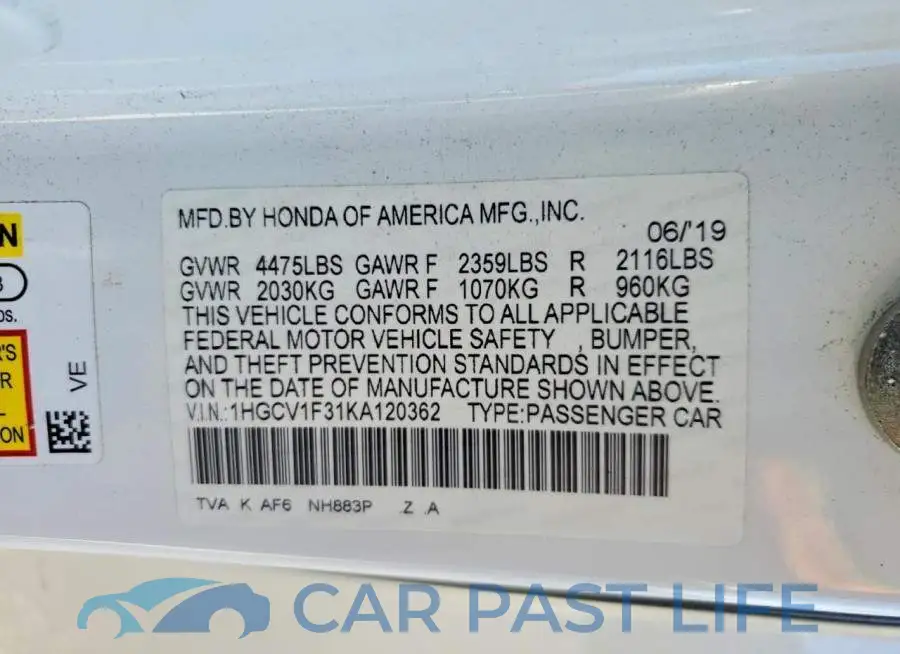 1HGCV1F31KA120362# 13