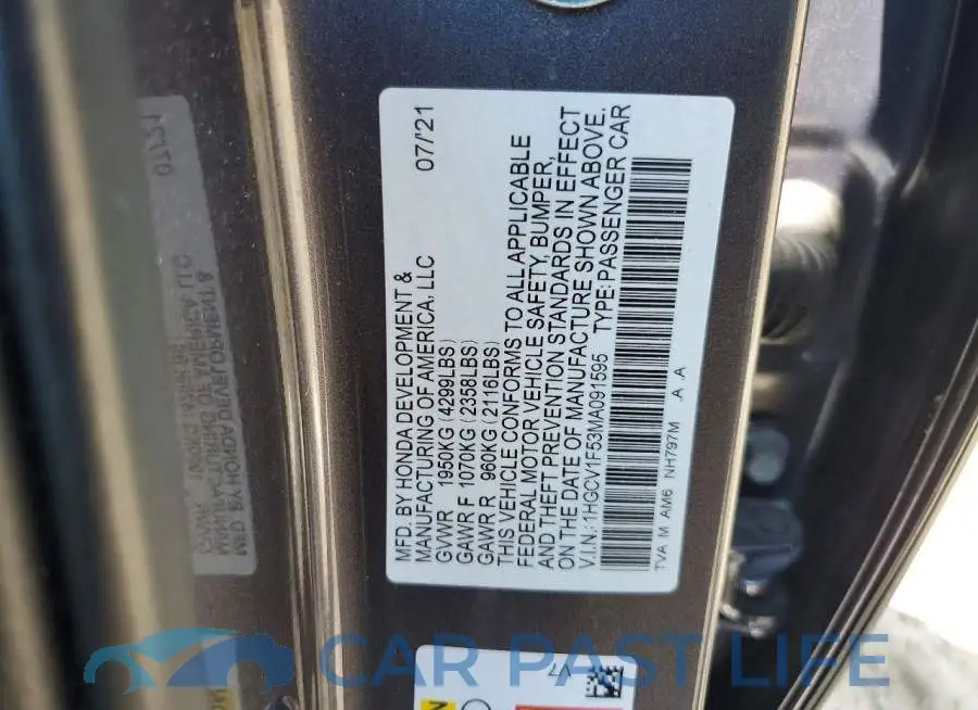 1HGCV1F53MA091595# 12