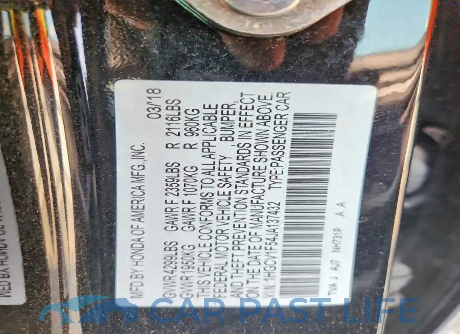 1HGCV1F54JA137432# 12