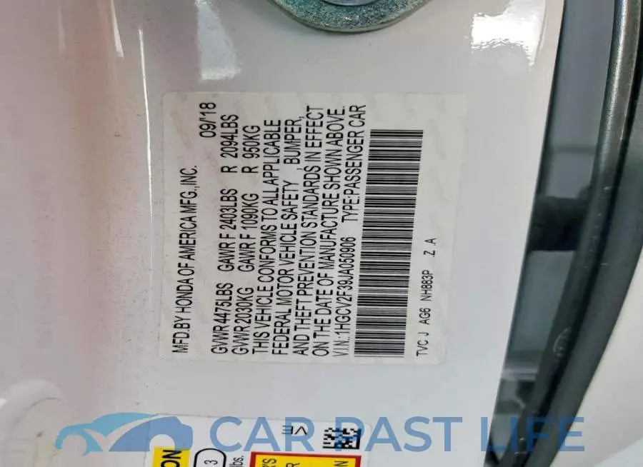 1HGCV2F39JA050906# 12