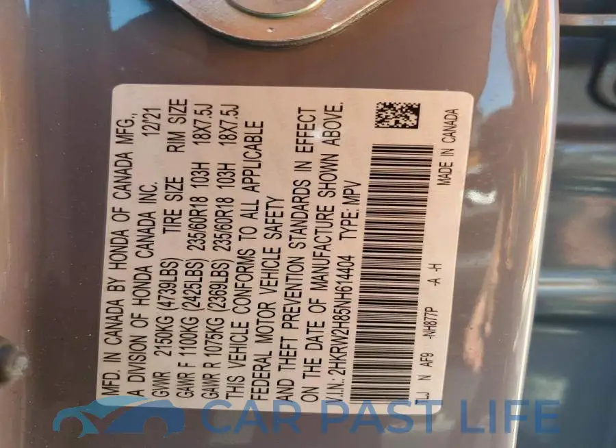 2HKRW2H85NH614404# 13