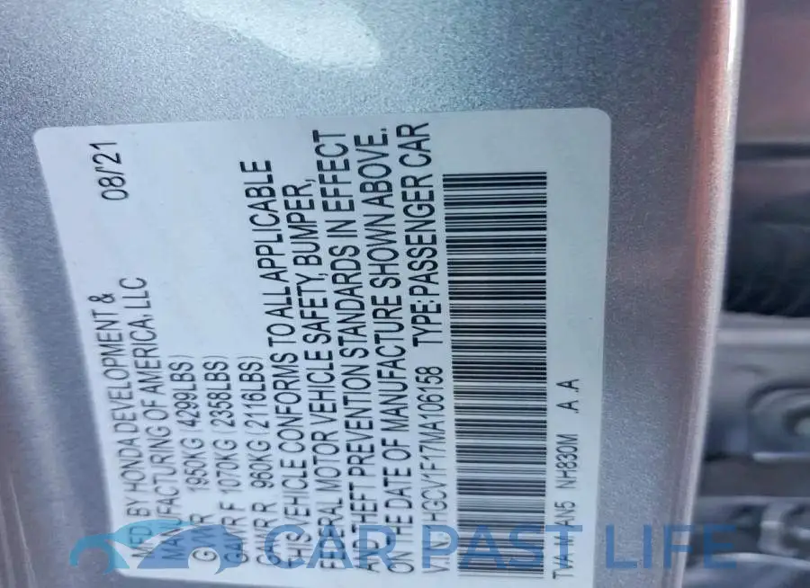 1HGCV1F17MA106158# 12