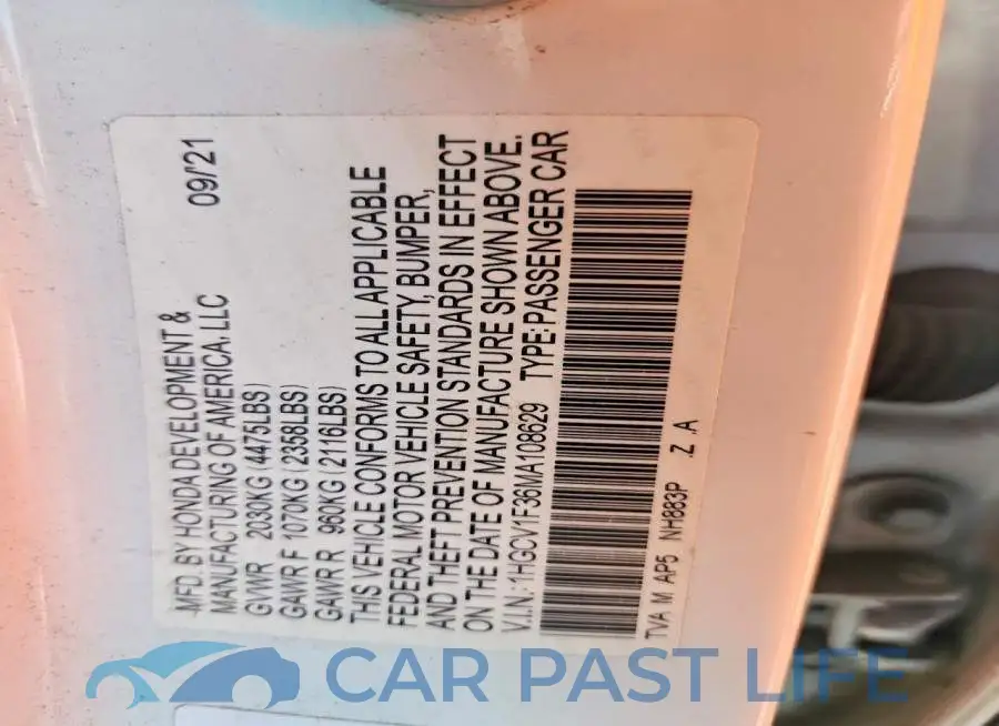 1HGCV1F36MA108629# 12